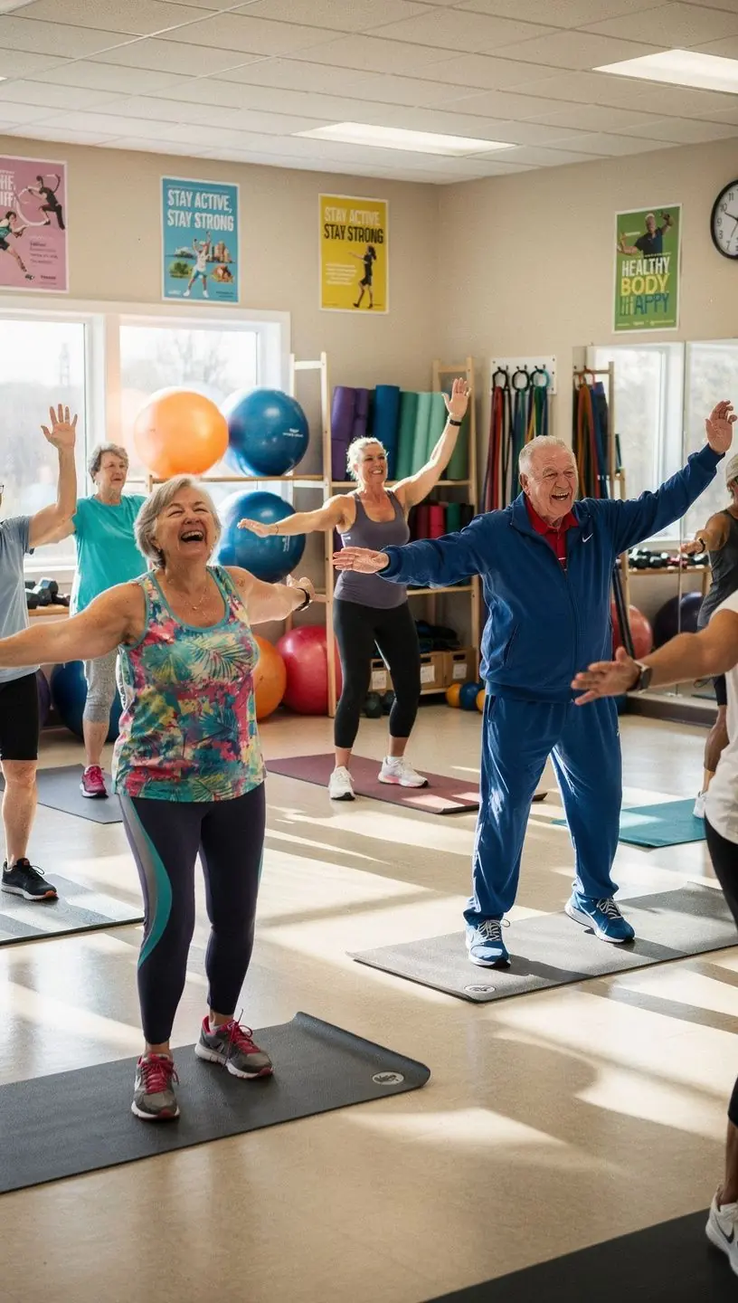 Een groep ouderen geniet van een sociale activiteit in een zorgcentrum, omringd door zorgverleners.