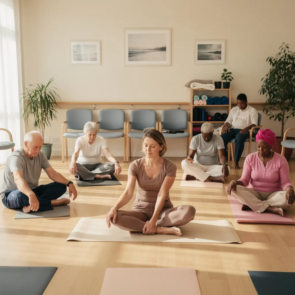 Een verpleegkundige biedt ondersteuning aan een oudere vrouw terwijl ze samen een wandeling maken in de tuin.
